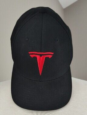 Tesla Flex Fit Black Baseball Cap with Red Tesla Logo